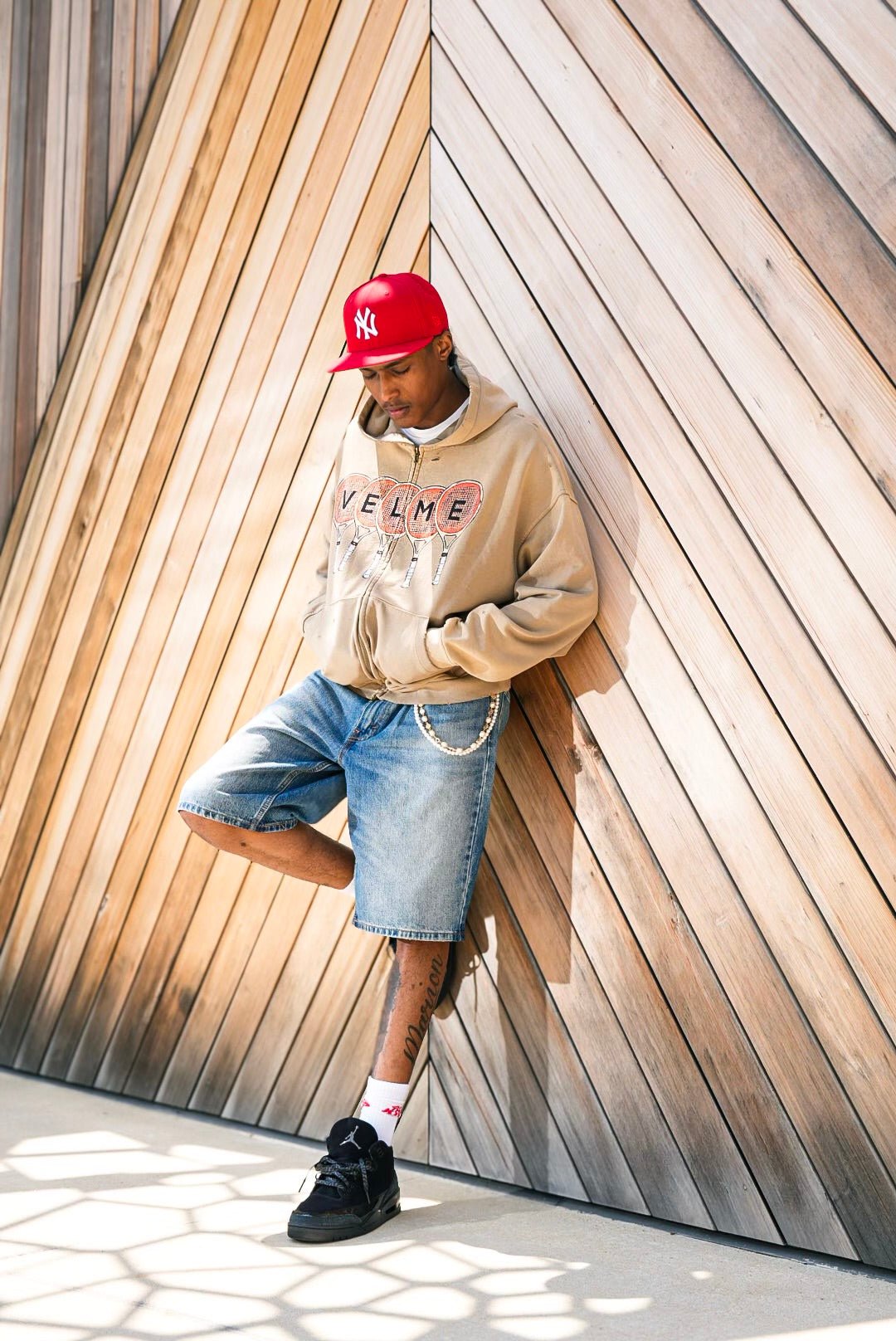 Tan “ Tennis racket “ distress zip up.