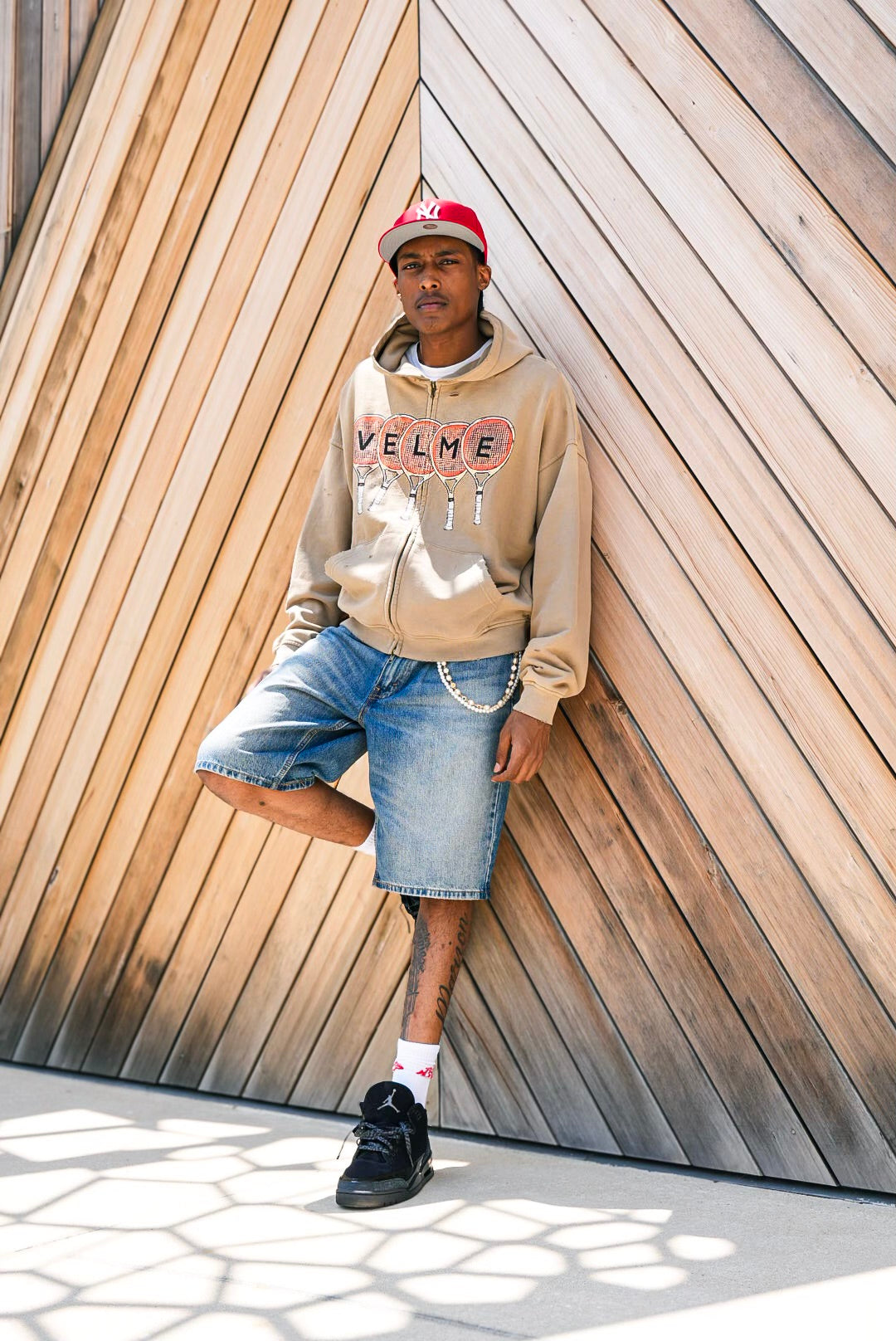 Tan “ Tennis racket “ distress zip up.