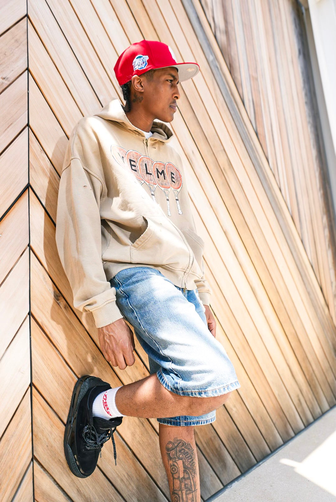 Tan “ Tennis racket “ distress zip up.