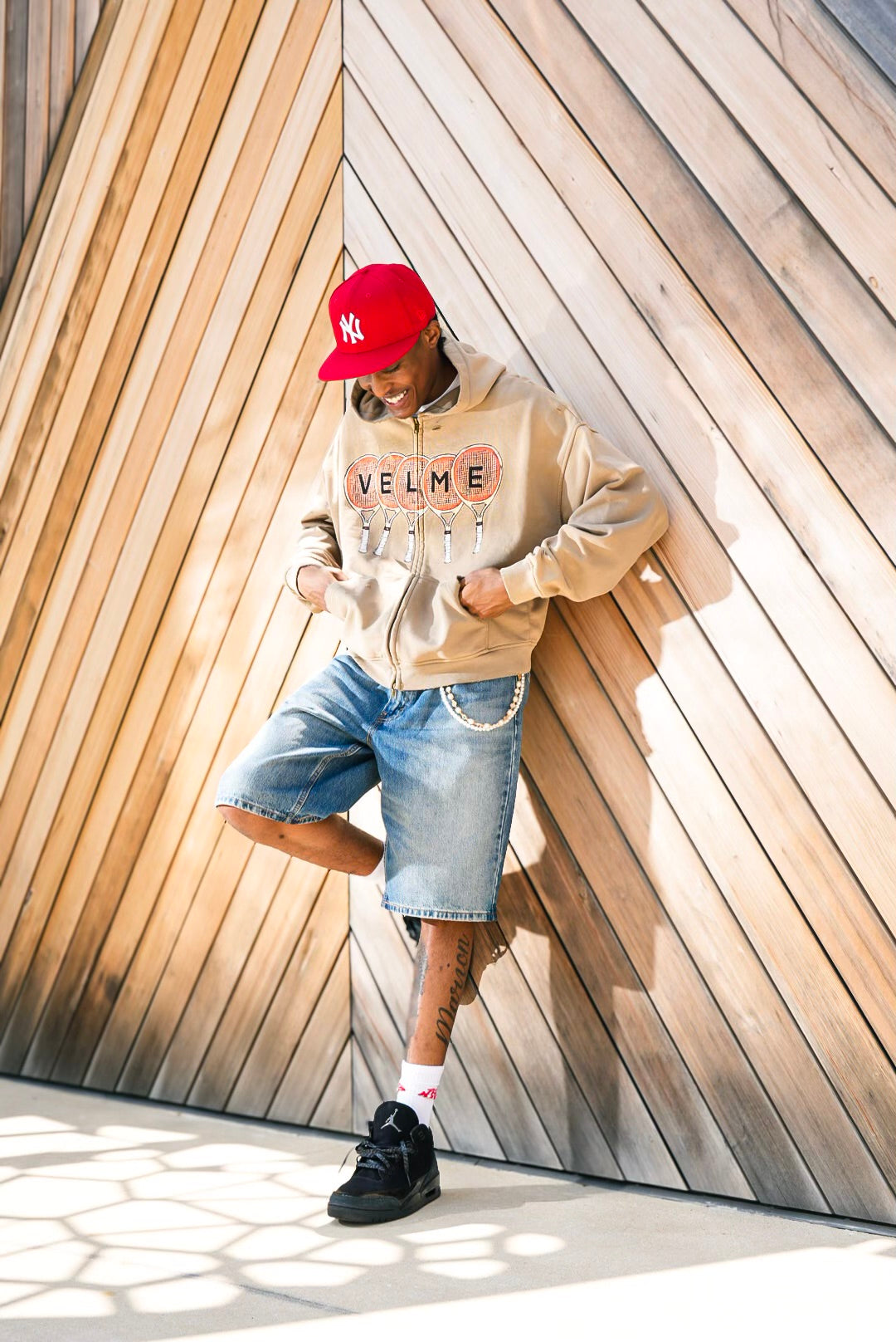 Tan “ Tennis racket “ distress zip up.